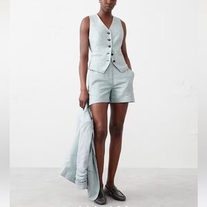 NEW Banana Republic Linen-Blend Herringbone E-waist Short Bali Blue Large